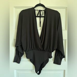Forever 21 Black Deep V-Neck Bodysuit